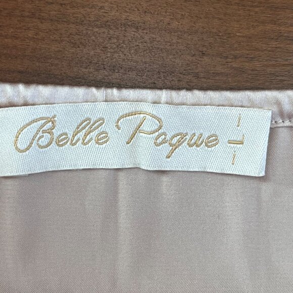 Nude Satin Slip Dress Chemise Slip Lace Trim Ruffled Babydoll Belle Poque Large - Picture 3 of 9